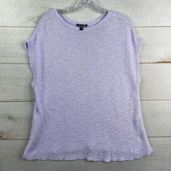 Eileen Fisher Sweater Top Womens M Purple Sleeveless Organic Linen Knit Boxy Cap - Picture 1 of 8